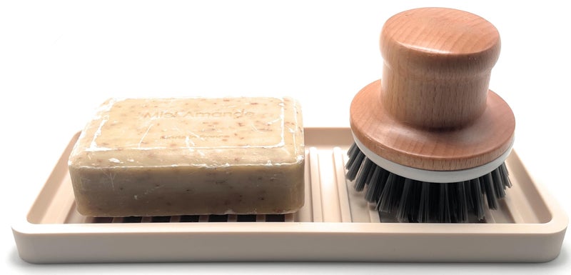 Happitasa Silicone Kitchen Sink Organizer Tray  Sponge Holder and Countertop Protector | Bathroom and Kitchen Soap Dish and Dispenser Tray (Sand Dollar  10""x5.25"") - Image 2